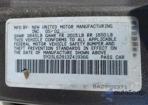 2003 Pontiac Vibe from USA, damaged, VIN 5Y2SL62813Z419366